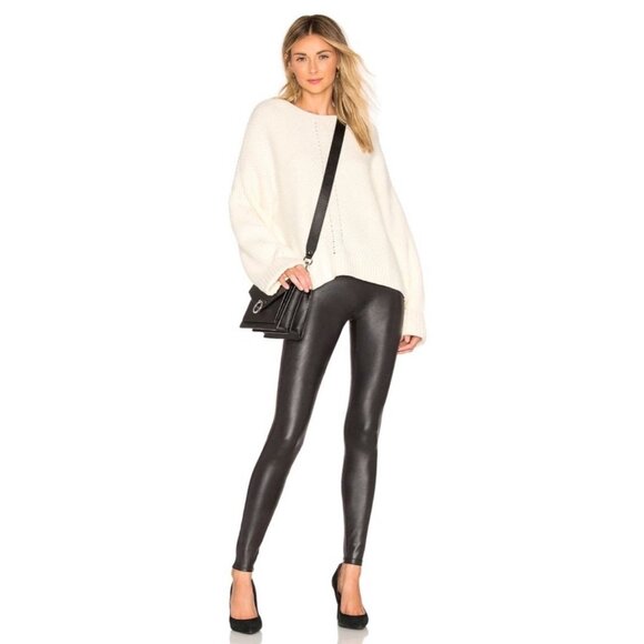 Spanx Faux Leather Leggings Womens Small Petite Black High Rise Stretch Gothic - Picture 4 of 16